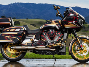 Hart Luck exhaust on Indian Challenger motorcycle